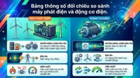 Bảng thông số đối chiếu so sánh máy phát điện và động cơ điện.
