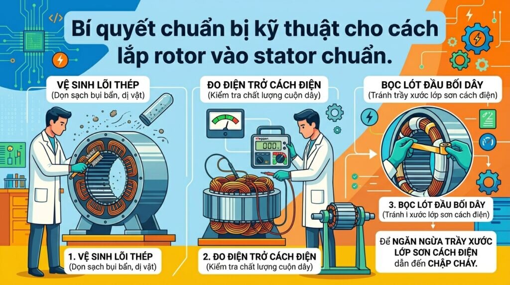 Bí quyết chuẩn bị kỹ thuật cho cách lắp rotor vào stator chuẩn.