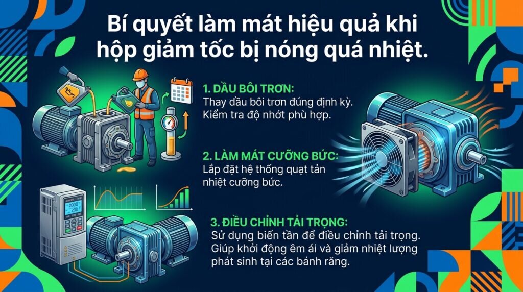 Bí quyết làm mát hiệu quả khi hộp giảm tốc bị nóng quá nhiệt.