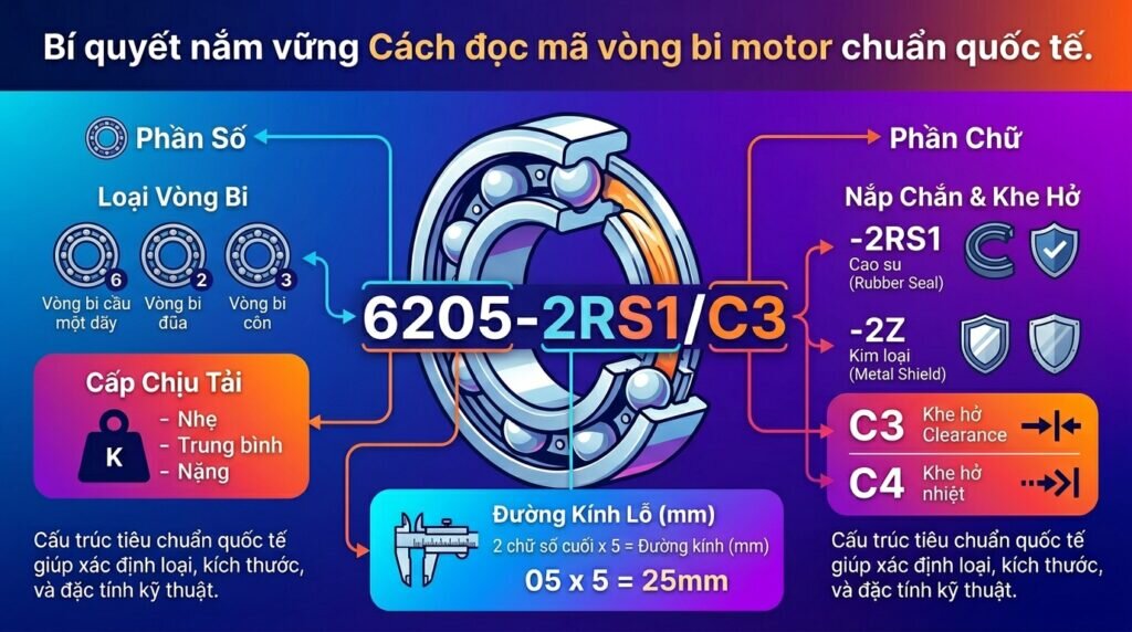 Bí quyết nắm vững Cách đọc mã vòng bi motor chuẩn quốc tế.