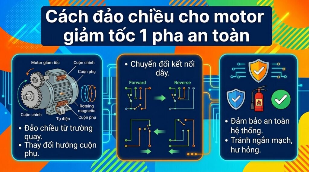 Cách đảo chiều cho motor giảm tốc 1 pha an toàn
