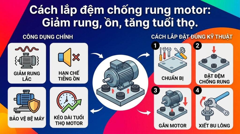 Cách lắp đệm chống rung motor: Giảm rung, ồn, tăng tuổi thọ.