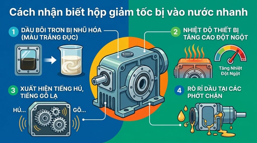 Cách nhận biết hộp giảm tốc bị vào nước nhanh