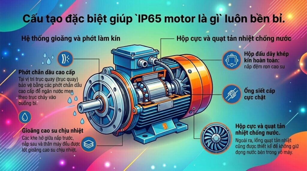 Cấu tạo đặc biệt giúp `IP65 motor là gì` luôn bền bỉ.
