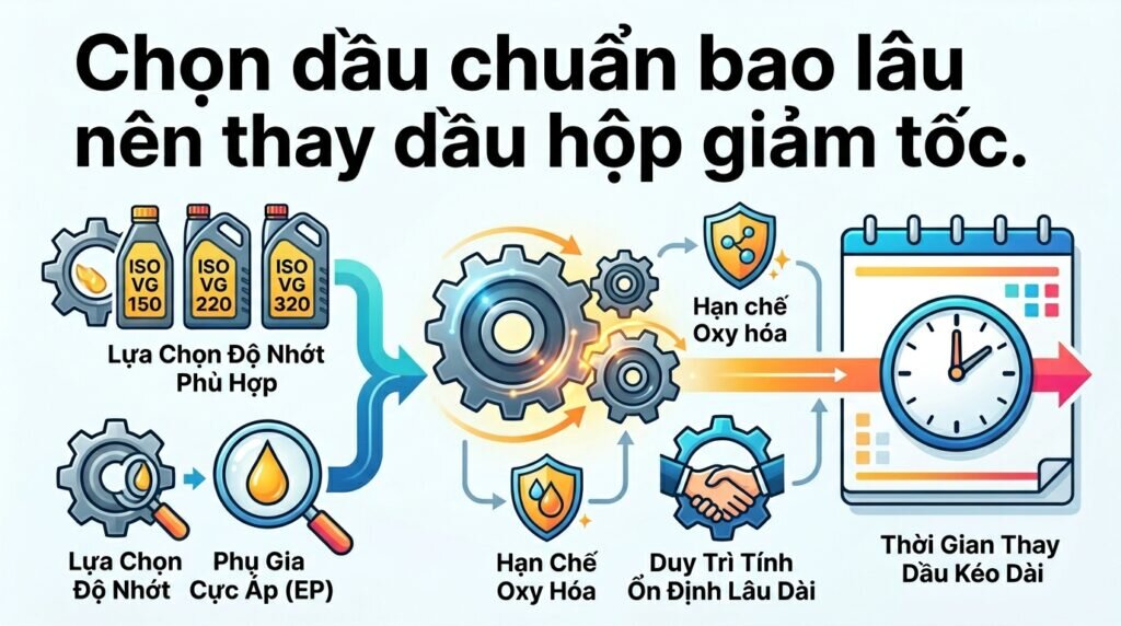 Chọn dầu chuẩn bao lâu nên thay dầu hộp giảm tốc.