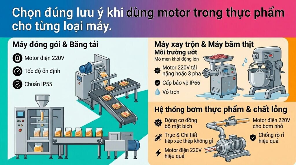 Chọn đúng lưu ý khi dùng motor trong thực phẩm cho từng loại máy.