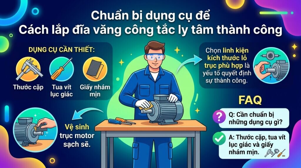 Chuẩn bị dụng cụ để Cách lắp đĩa văng công tắc ly tâm thành công