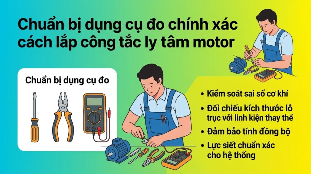 Chuẩn bị dụng cụ đo chính xác cách lắp công tắc ly tâm motor