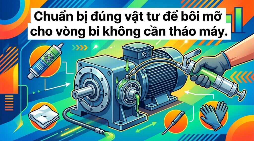 Chuẩn bị đúng vật tư để bôi mỡ cho vòng bi không cần tháo máy.