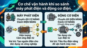 Cơ chế vận hành khi so sánh máy phát điện và động cơ điện.