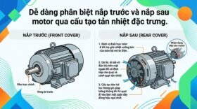 Dễ dàng phân biệt nắp trước và nắp sau motor qua cấu tạo tản nhiệt đặc trưng.