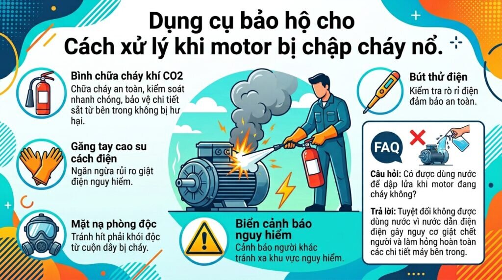 Dụng cụ bảo hộ cho Cách xử lý khi motor bị chập cháy nổ.