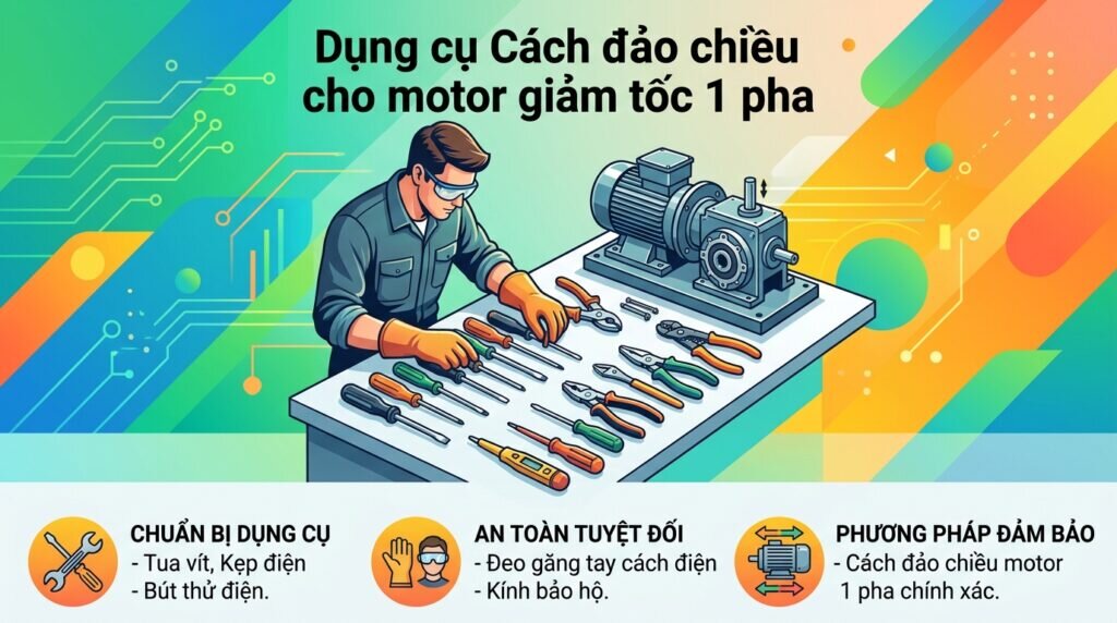 Dụng cụ Cách đảo chiều cho motor giảm tốc 1 pha