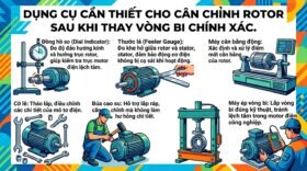Dụng cụ cần thiết cho cân chỉnh rotor sau khi thay vòng bi chính xác.