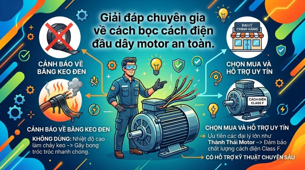 Giải đáp chuyên gia về cách bọc cách điện đầu dây motor an toàn.