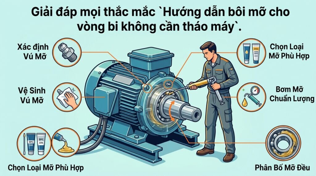 Giải đáp mọi thắc mắc `Hướng dẫn bôi mỡ cho vòng bi không cần tháo máy`.