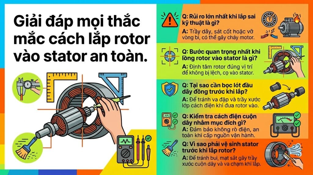 Giải đáp mọi thắc mắc về cách lắp rotor vào stator an toàn.