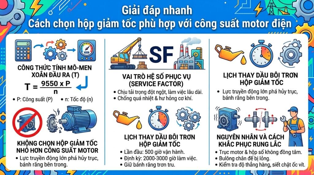 Giải đáp nhanh Cách chọn hộp giảm tốc phù hợp với công suất motor điện