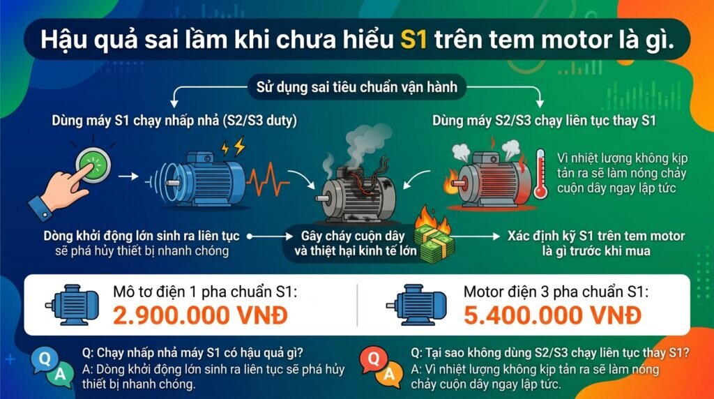 Hậu quả sai lầm khi chưa hiểu S1 trên tem motor là gì.