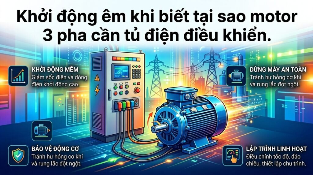 Khởi động êm khi biết tại sao motor 3 pha cần tủ điện điều khiển.
