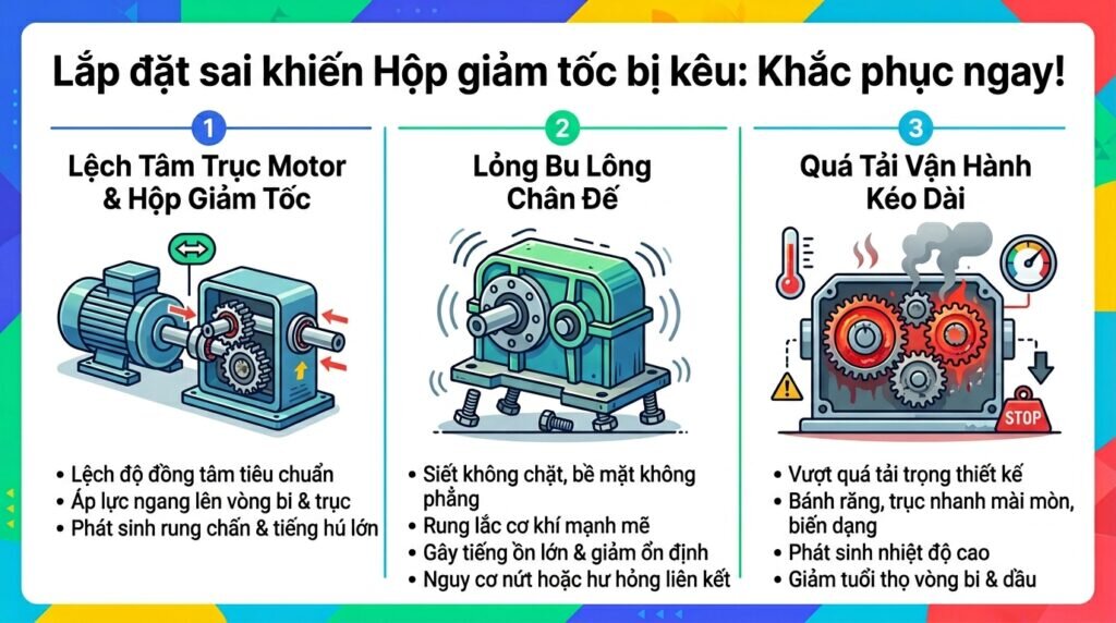 Lắp đặt sai khiến Hộp giảm tốc bị kêu: Khắc phục ngay!
