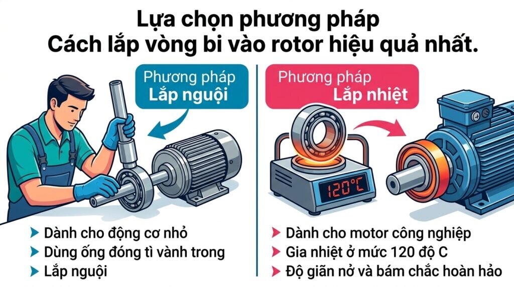 Lựa chọn phương pháp Cách lắp vòng bi vào rotor hiệu quả nhất.