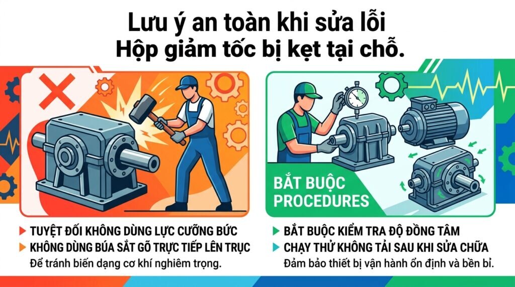 Lưu ý an toàn khi sửa lỗi Hộp giảm tốc bị kẹt tại chỗ.