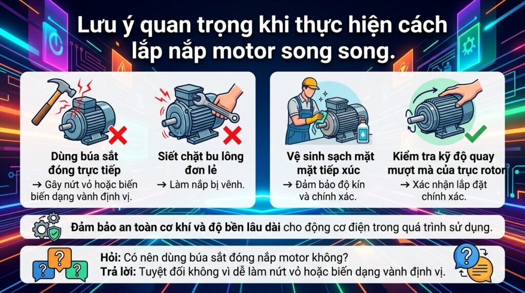 Lưu ý quan trọng khi thực hiện cách lắp nắp motor song song.