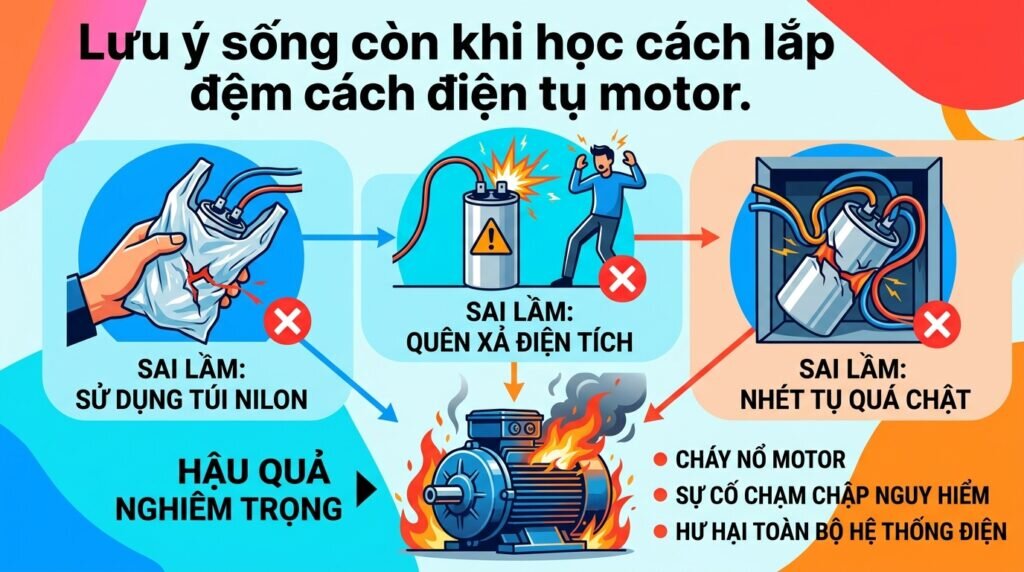 Lưu ý sống còn khi học cách lắp đệm cách điện tụ motor.