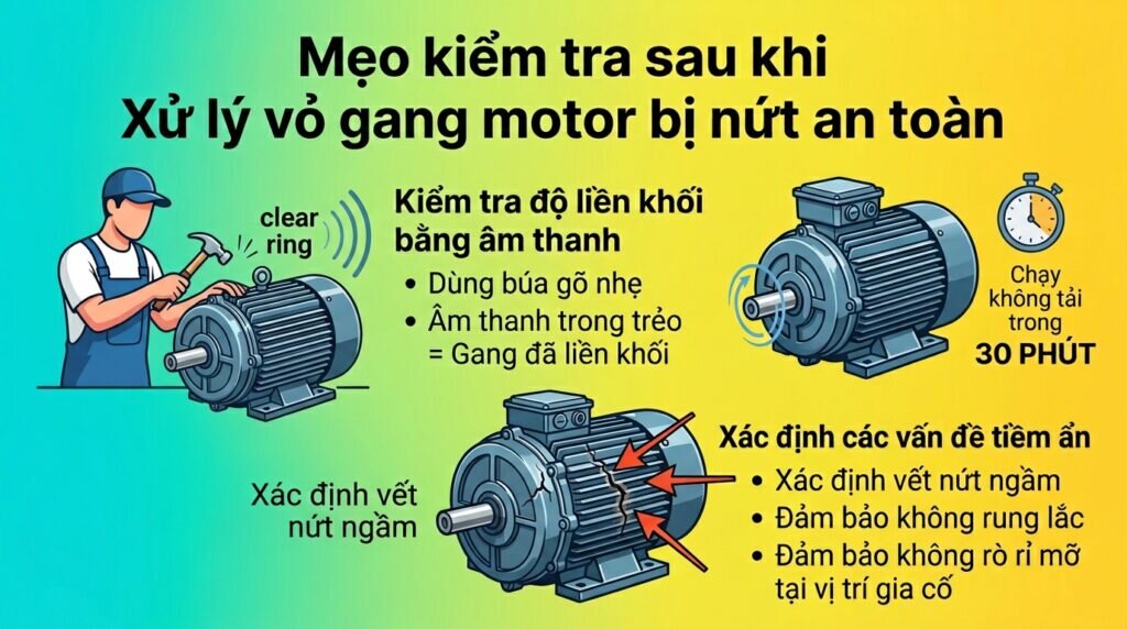 Mẹo kiểm tra sau khi Xử lý vỏ gang motor bị nứt an toàn