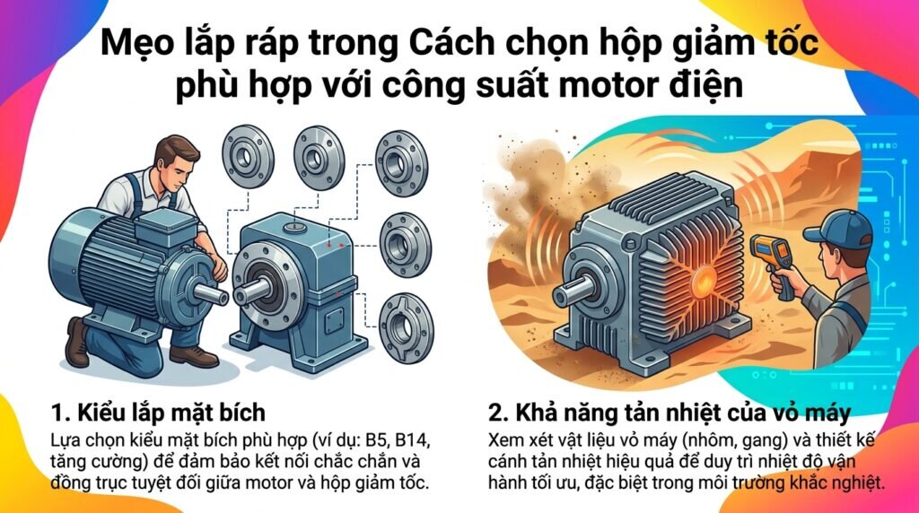 Mẹo lắp ráp trong Cách chọn hộp giảm tốc phù hợp với công suất motor điện