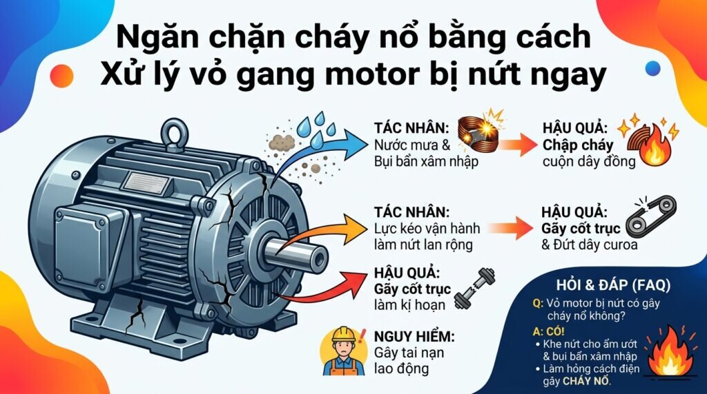 Ngăn chặn cháy nổ bằng cách Xử lý vỏ gang motor bị nứt ngay