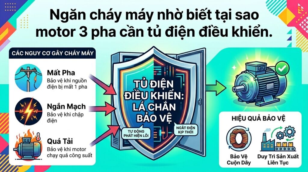 Ngăn cháy máy nhờ biết tại sao motor 3 pha cần tủ điện điều khiển.