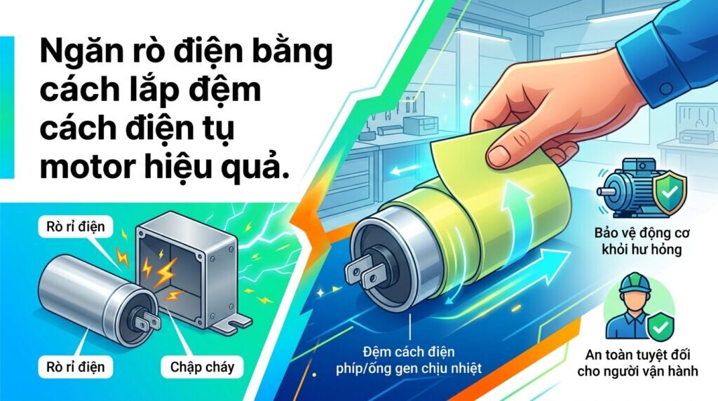 Ngăn rò điện bằng cách lắp đệm cách điện tụ motor hiệu quả.