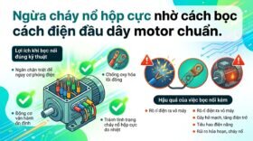 Ngừa cháy nổ hộp cực nhờ cách bọc cách điện đầu dây motor chuẩn.