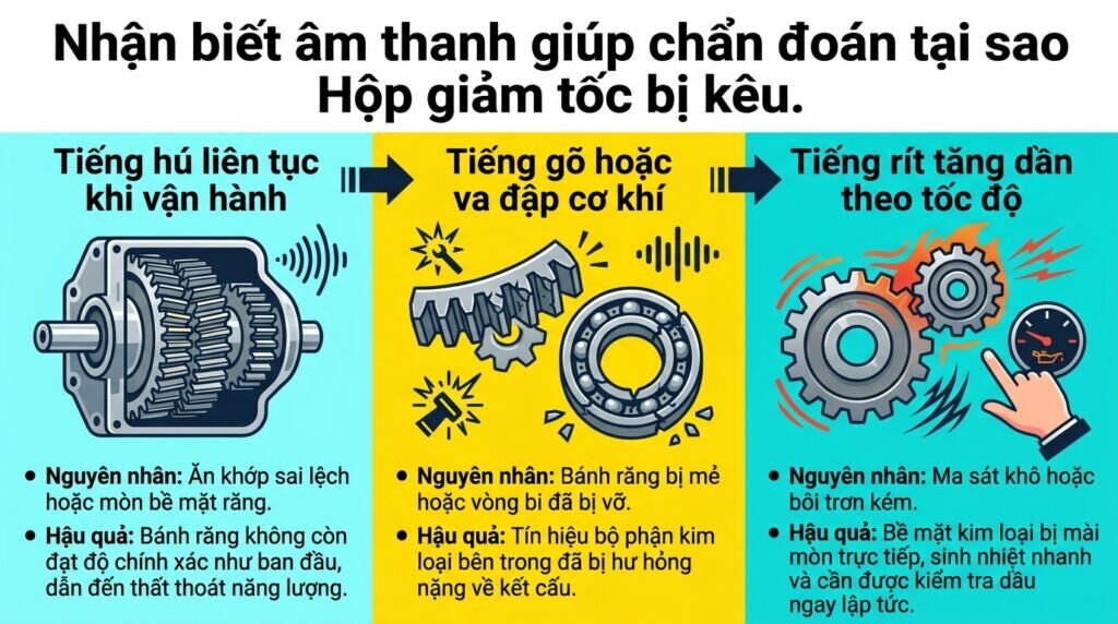 Nhận biết âm thanh giúp chẩn đoán tại sao Hộp giảm tốc bị kêu.