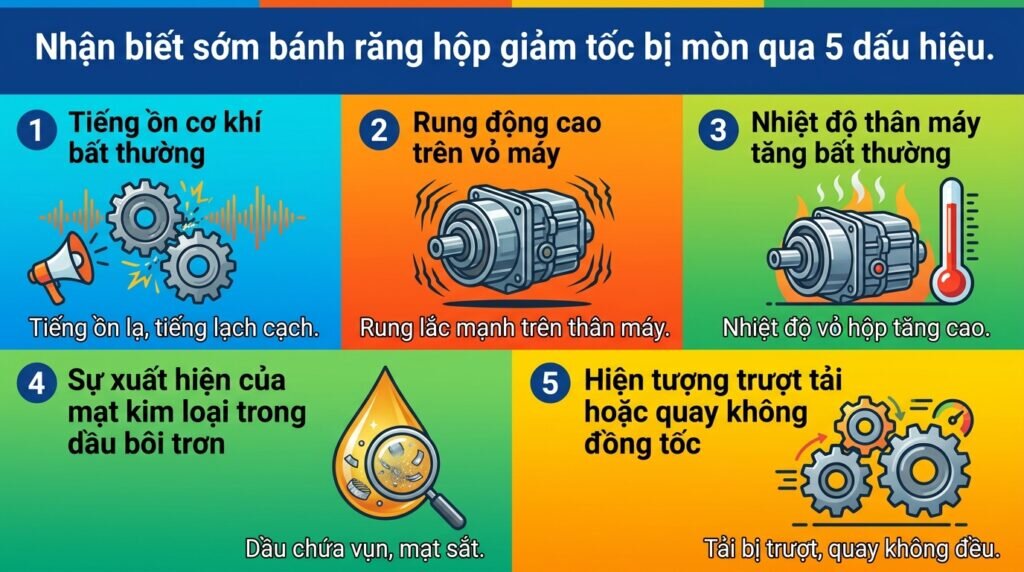 Nhận biết sớm bánh răng hộp giảm tốc bị mòn qua 5 dấu hiệu.
