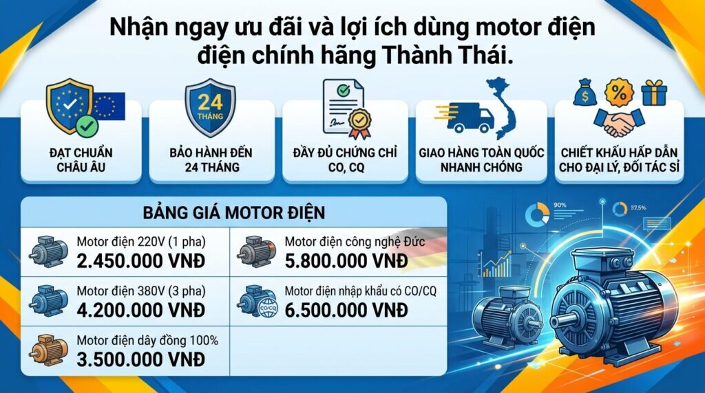 Nhận ngay ưu đãi và lợi ích dùng motor điện chính hãng Thành Thái.