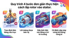 Quy trình 4 bước đơn giản thực hiện cách lắp rotor vào stator.