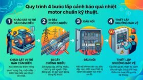 Quy trình 4 bước lắp cảnh báo quá nhiệt motor chuẩn kỹ thuật.