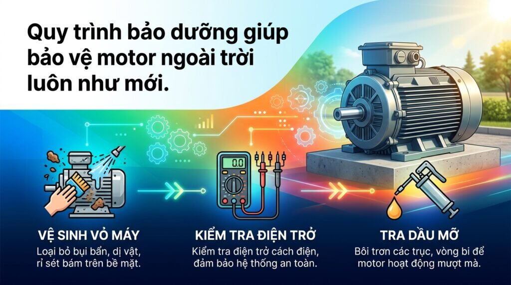 Quy trình bảo dưỡng giúp bảo vệ motor ngoài trời luôn như mới.