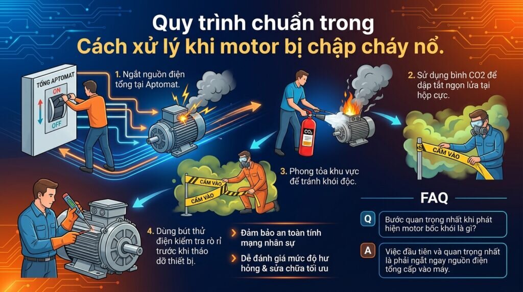 Quy trình chuẩn trong Cách xử lý khi motor bị chập cháy nổ.
