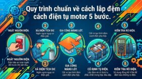 Quy trình chuẩn về cách lắp đệm cách điện tụ motor 5 bước.