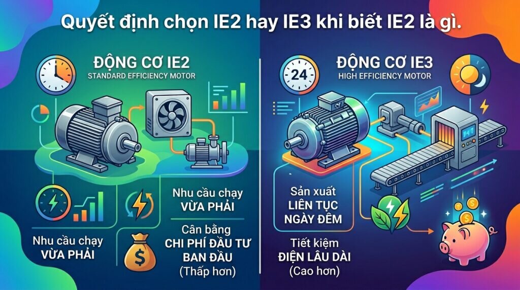Quyết định chọn IE2 hay IE3 khi biết IE2 là gì.