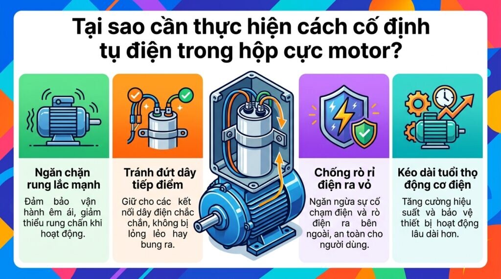 Tại sao cần thực hiện cách cố định tụ điện trong hộp cực motor?