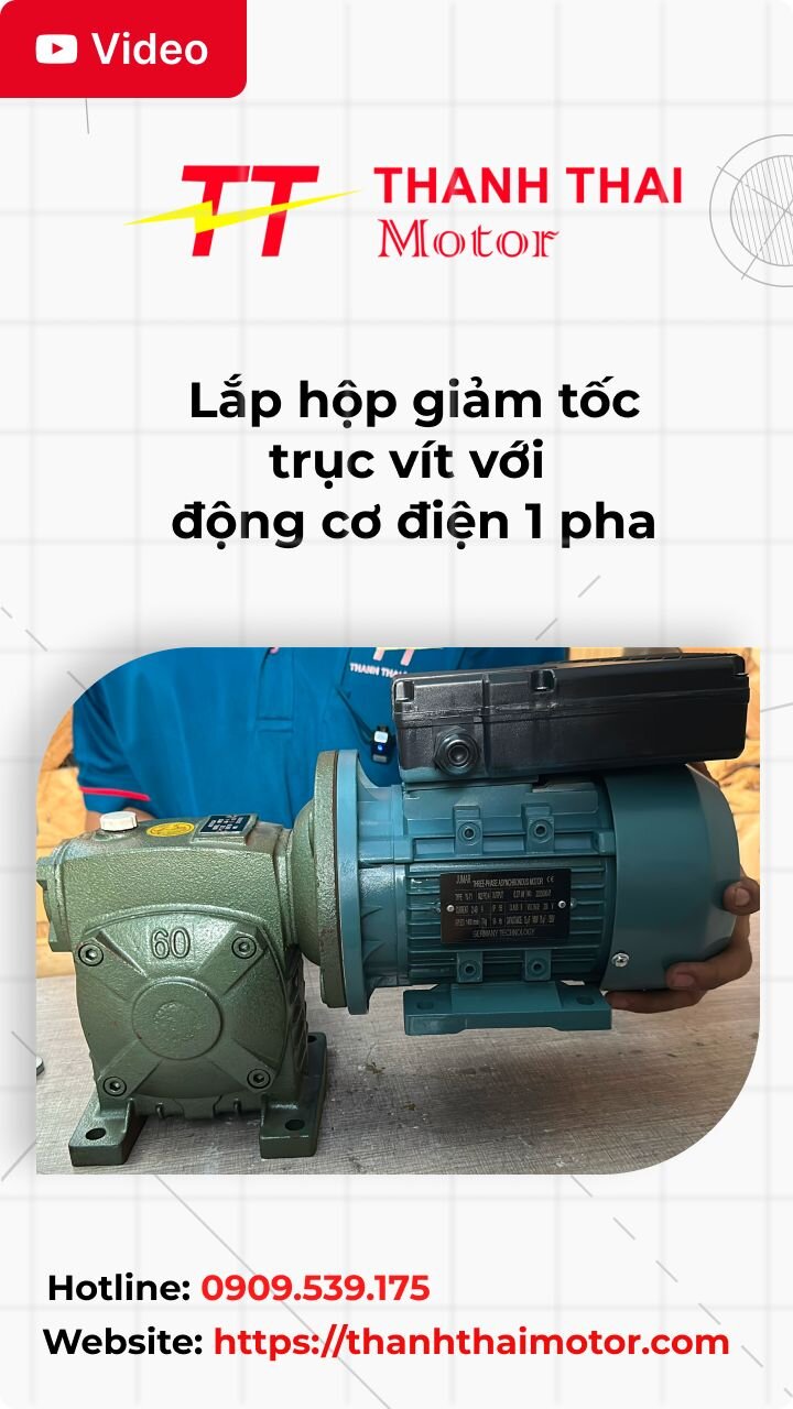 Thumb lắp hộp giảm tốc trục vít với động cơ điện 1 pha