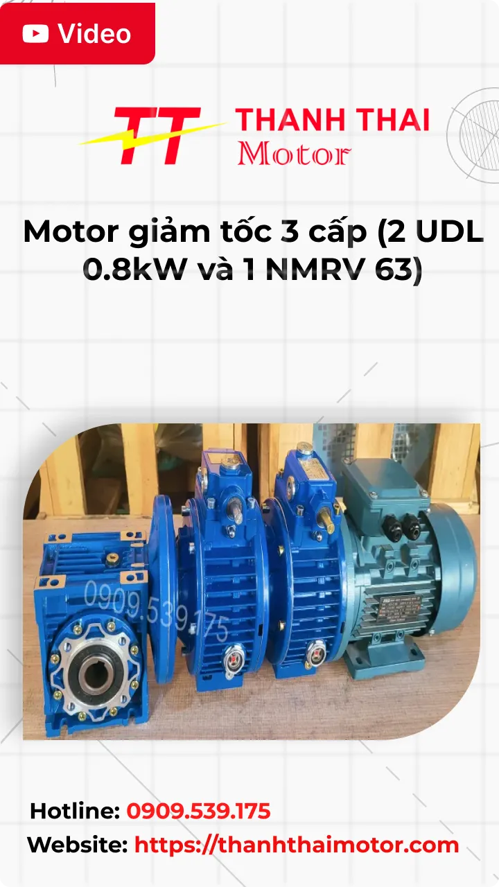 Thumb Video review motor giảm tốc 3 cấp (2 UDL 0.8kW và 1 NMRV 63)