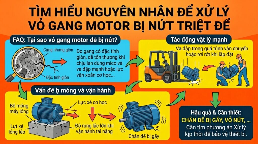 Tìm hiểu nguyên nhân để Xử lý vỏ gang motor bị nứt triệt để