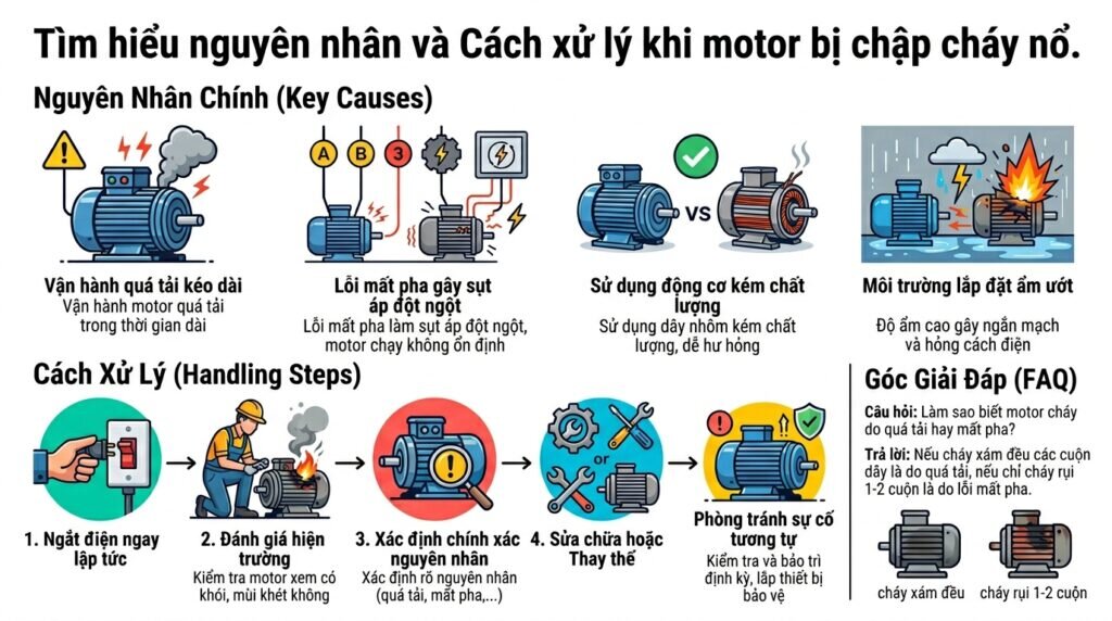 Tìm hiểu nguyên nhân và Cách xử lý khi motor bị chập cháy nổ.
