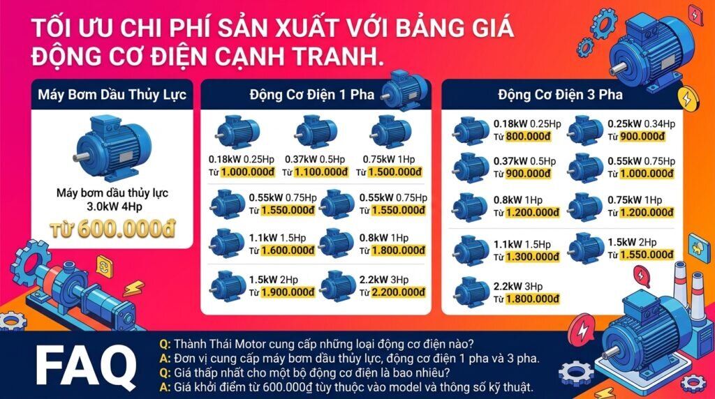 Tối ưu chi phí sản xuất với bảng giá động cơ điện cạnh tranh.
